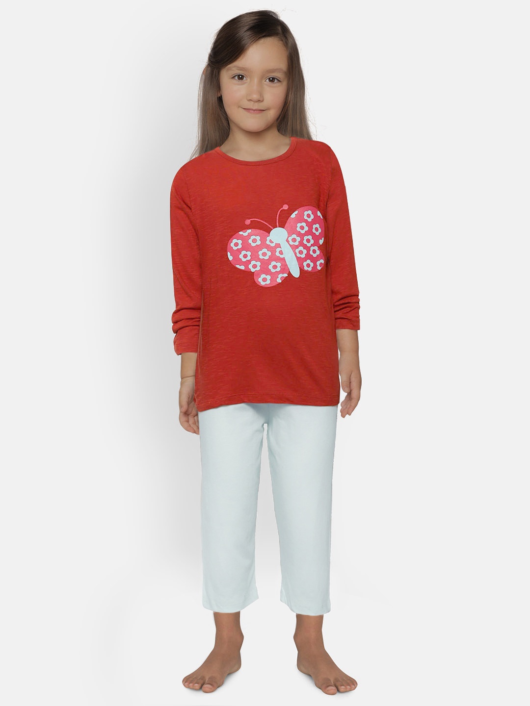 

FUNKRAFTS Girls Rust Red & Blue Printed Night suit