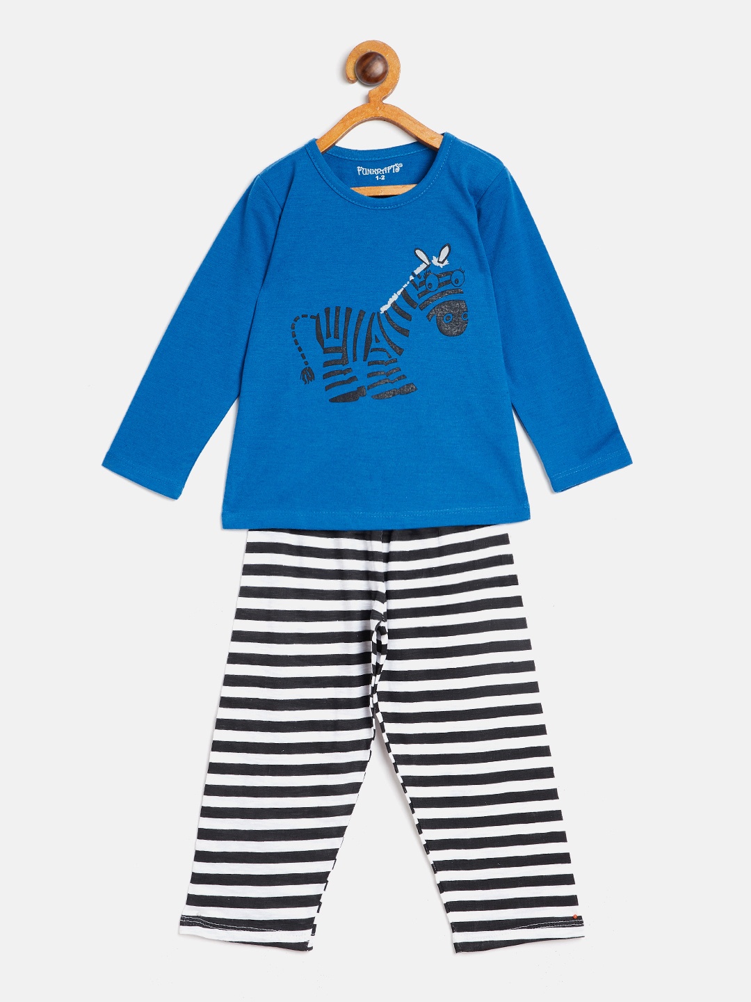 

FUNKRAFTS Boys Blue & White Printed Night Suit