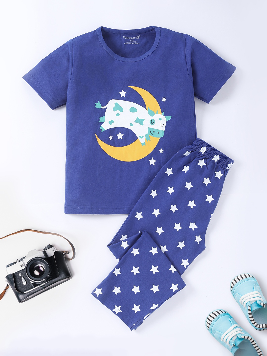 

FUNKRAFTS Boys Navy & White Printed Night Suit, Navy blue