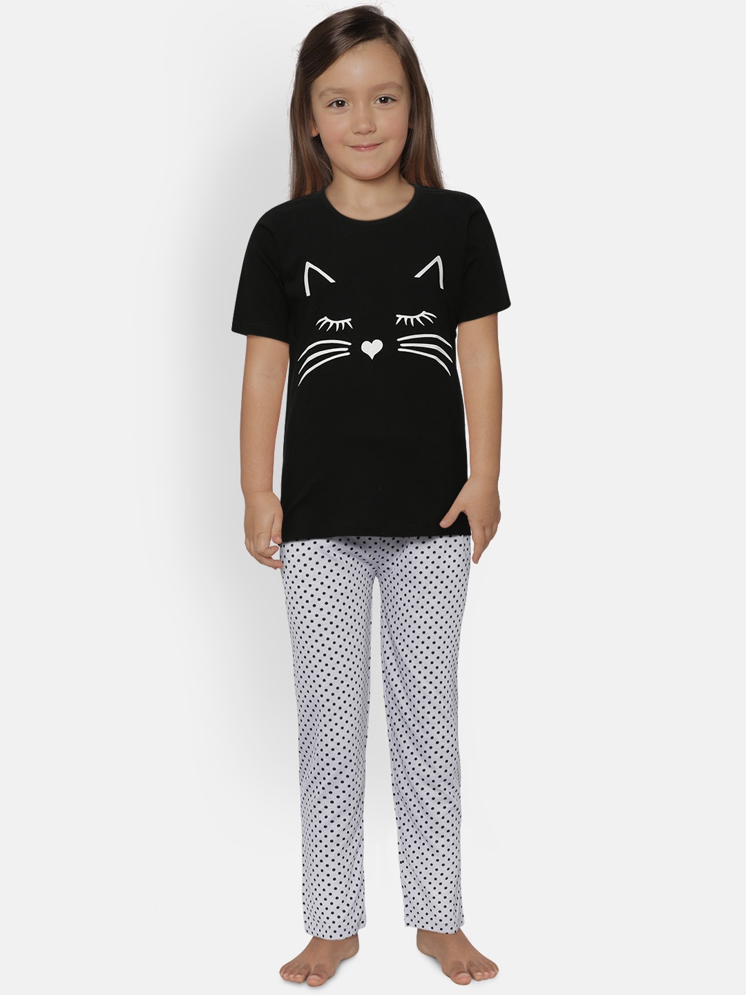 

FUNKRAFTS Girls Black & Grey Melange Printed Night suit
