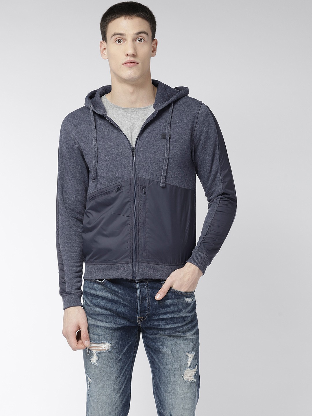 

Flying Machine Men Navy Blue Solid Hooded Sweatshirt