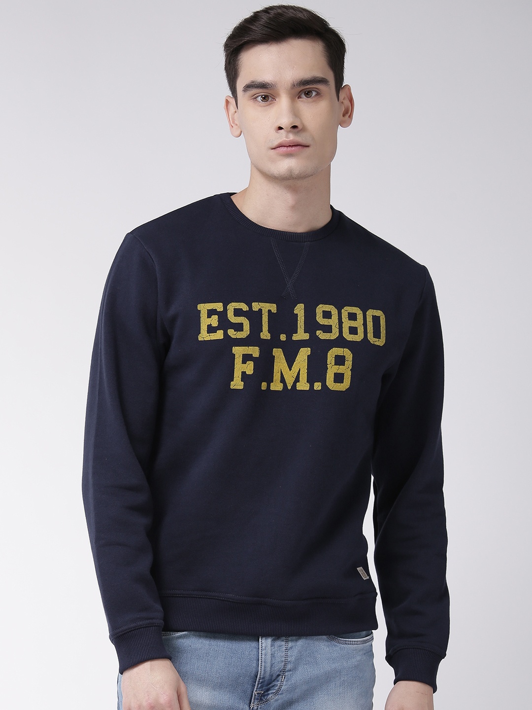 

Flying Machine Men Navy Blue Printed Sweatshirt