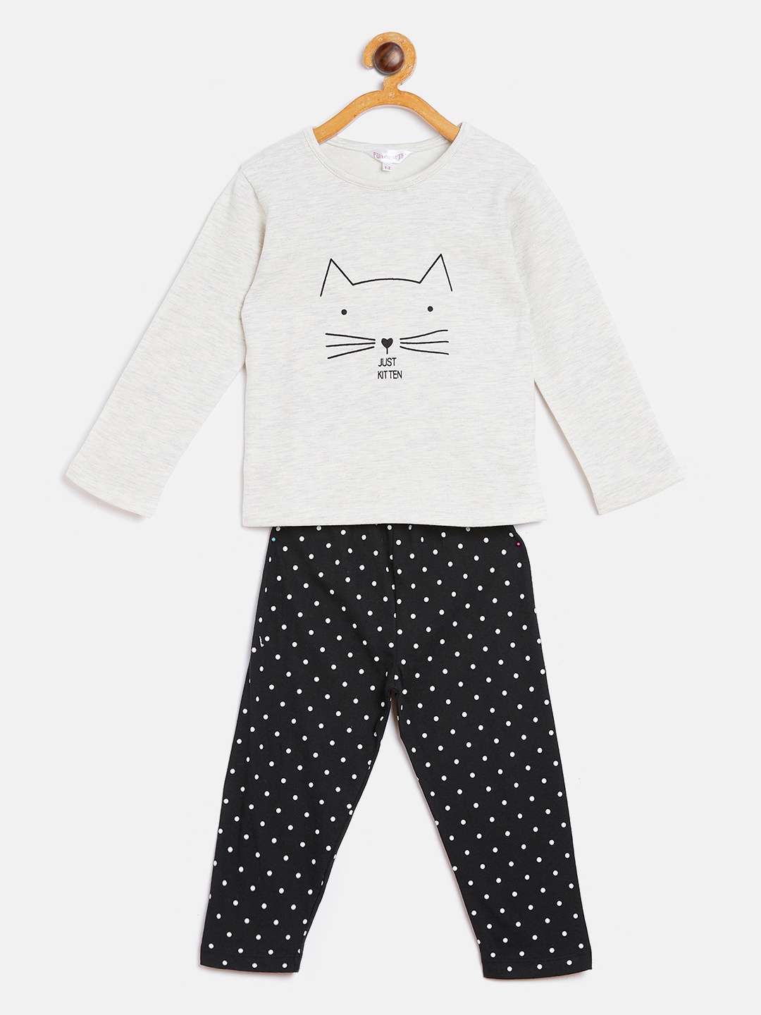 

FUNKRAFTS Girls Grey Melange & Black Printed Night suit