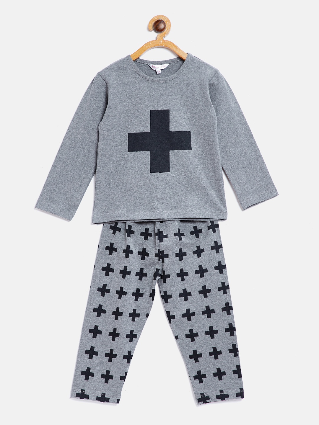 

FUNKRAFTS Boys Grey Melange & Black Printed Night Suit