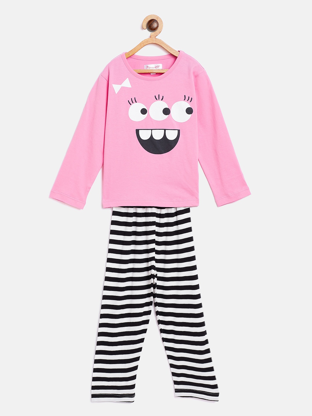 

FUNKRAFTS Kids Pink & Black Printed Night suit