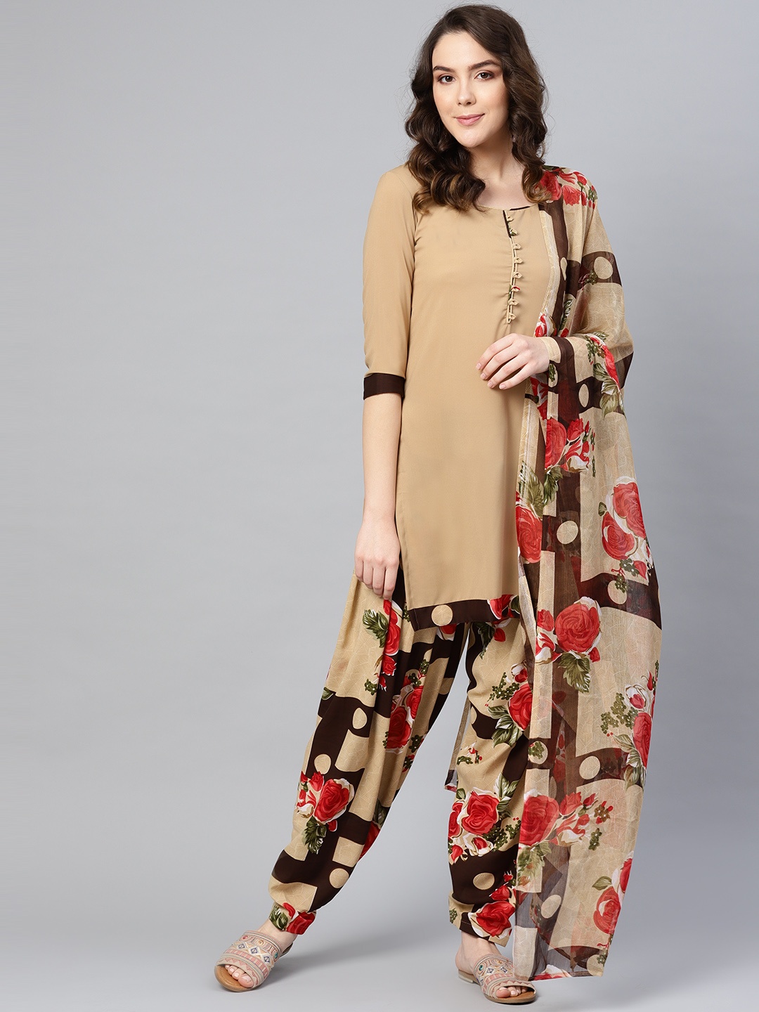 

Ishin Beige & Red Unstitched Dress Material