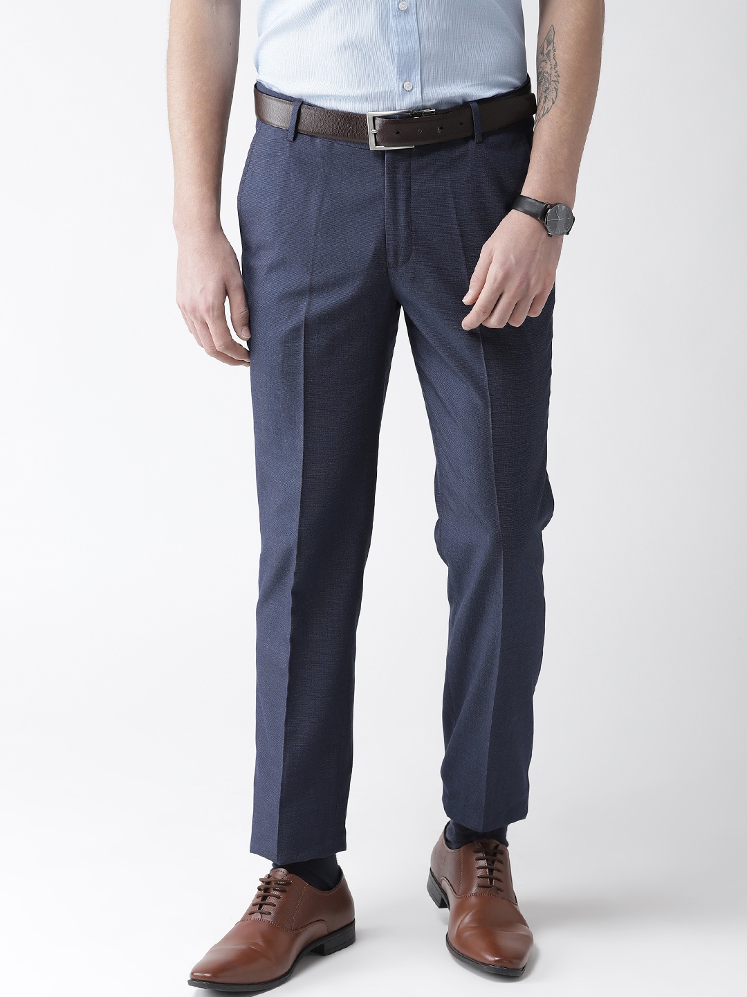 

Richlook Men Navy Blue Smart Regular Fit Self Design Formal Trousers
