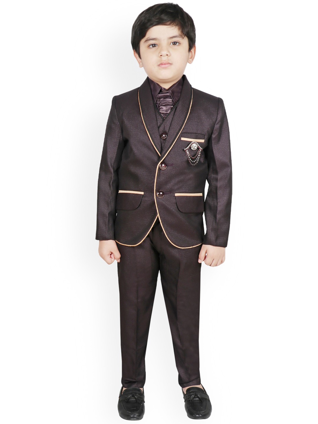 

SG YUVRAJ Boys Coffee-Brown Solid Regular-Fit Tuxedo Suit