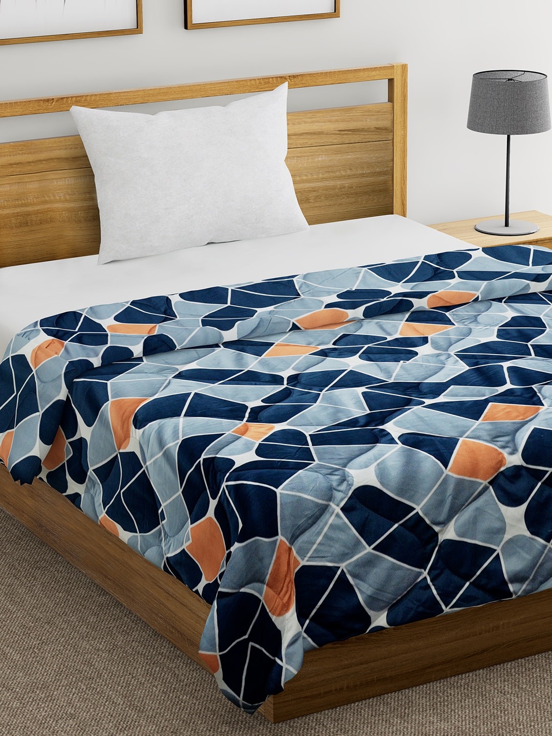 

Divine Casa Blue & Orange Geometric Mild Winter 150 GSM Single Bed Comforter