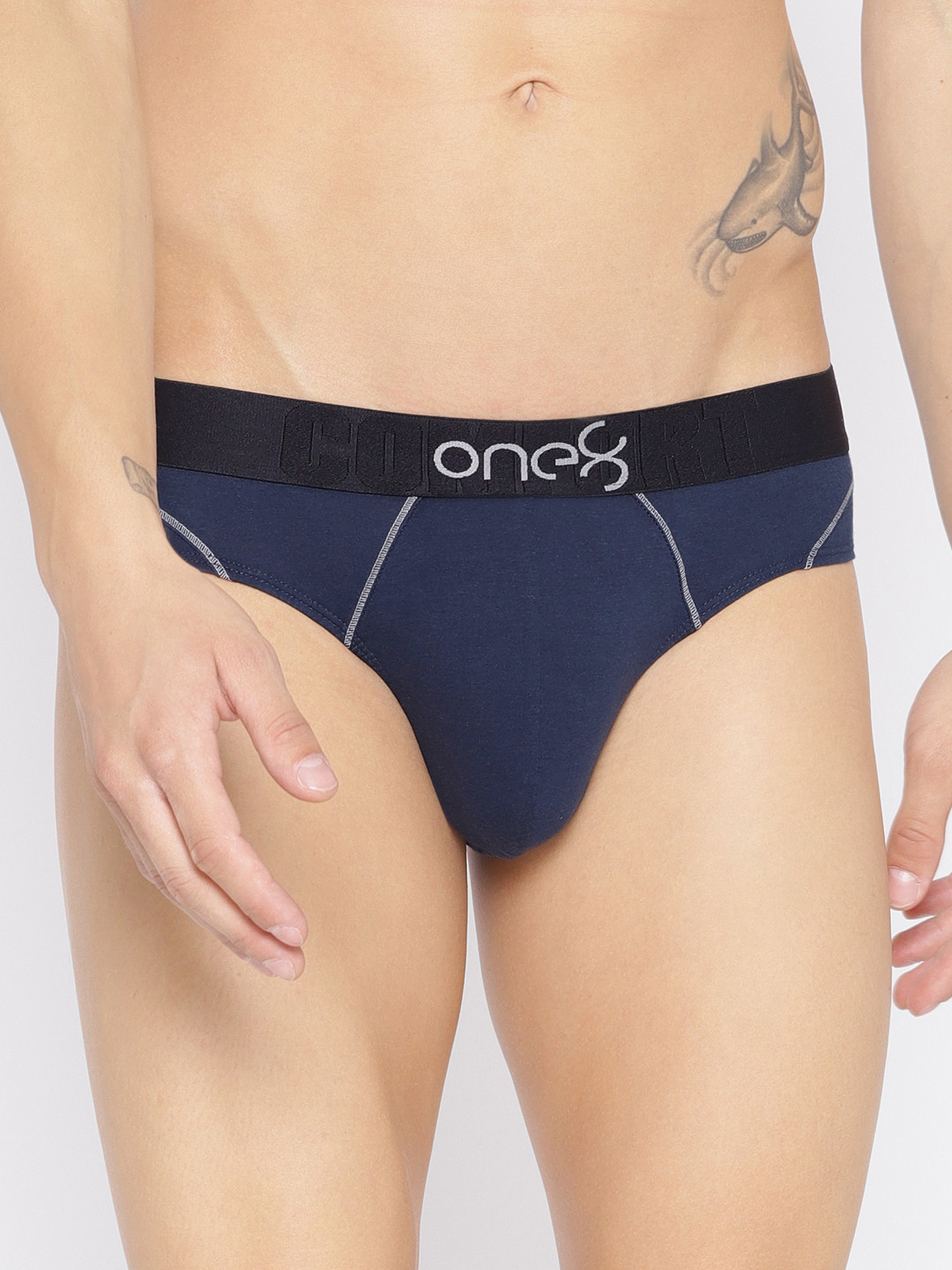 

one8 by Virat Kohli Men Navy Blue Solid Super Fine Cotton Ribbed Briefs 103