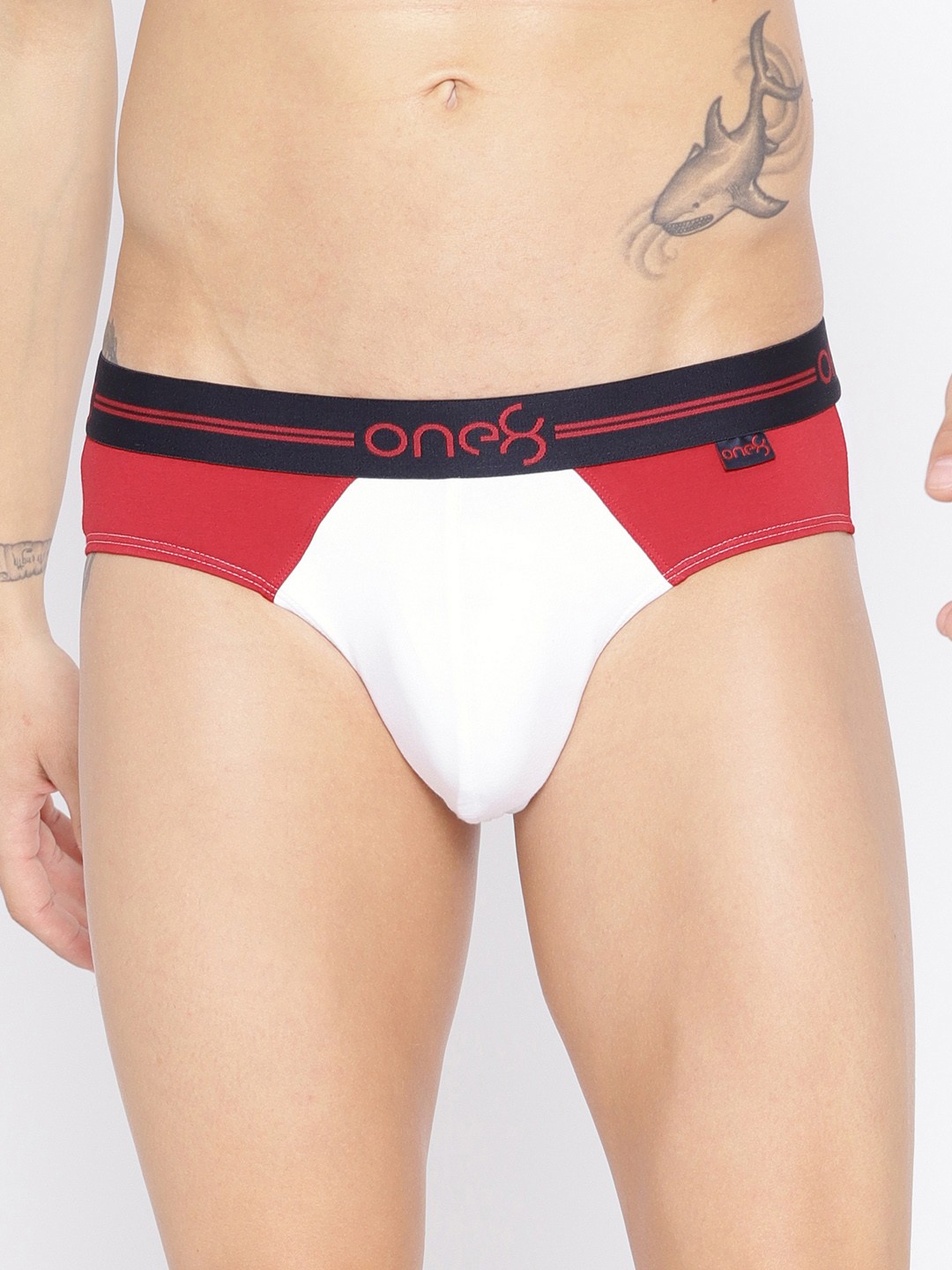 

one8 by Virat Kohli Men White & Red Colourblocked Premium Cotton Stretch Briefs 204