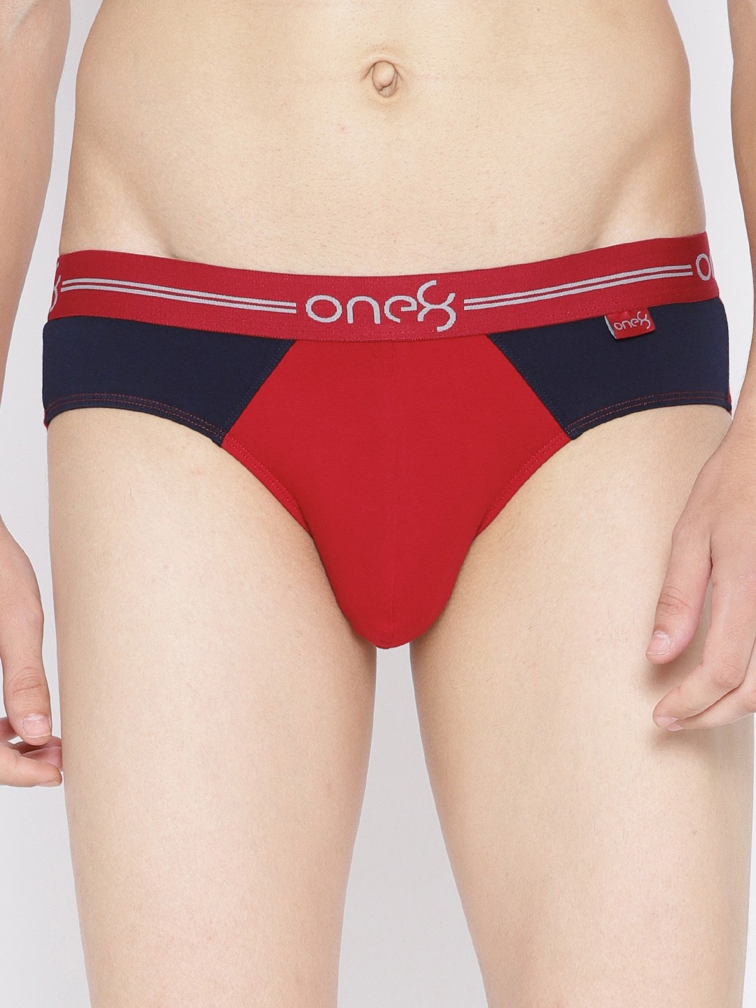 

one8 by Virat Kohli Men Red and Navy Colourblocked Premium Cotton Stretch Briefs 204