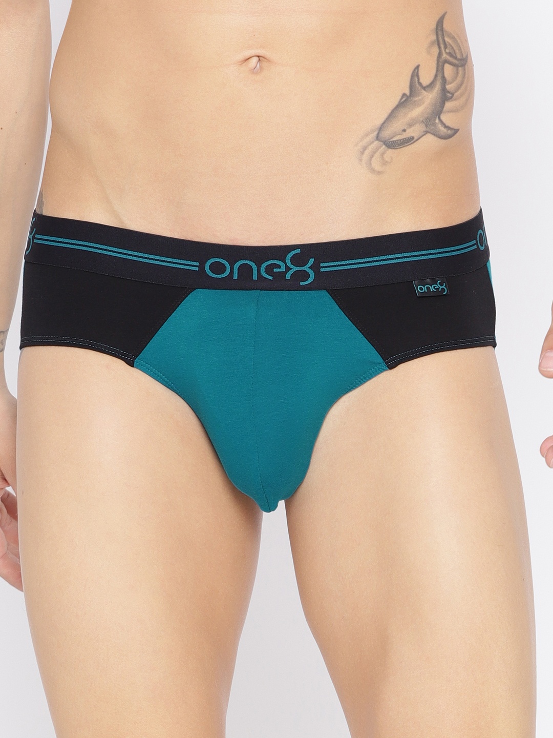 

one8 by Virat Kohli Men Teal Blue & Black Colourblocked Premium Cotton Stretch Briefs 104