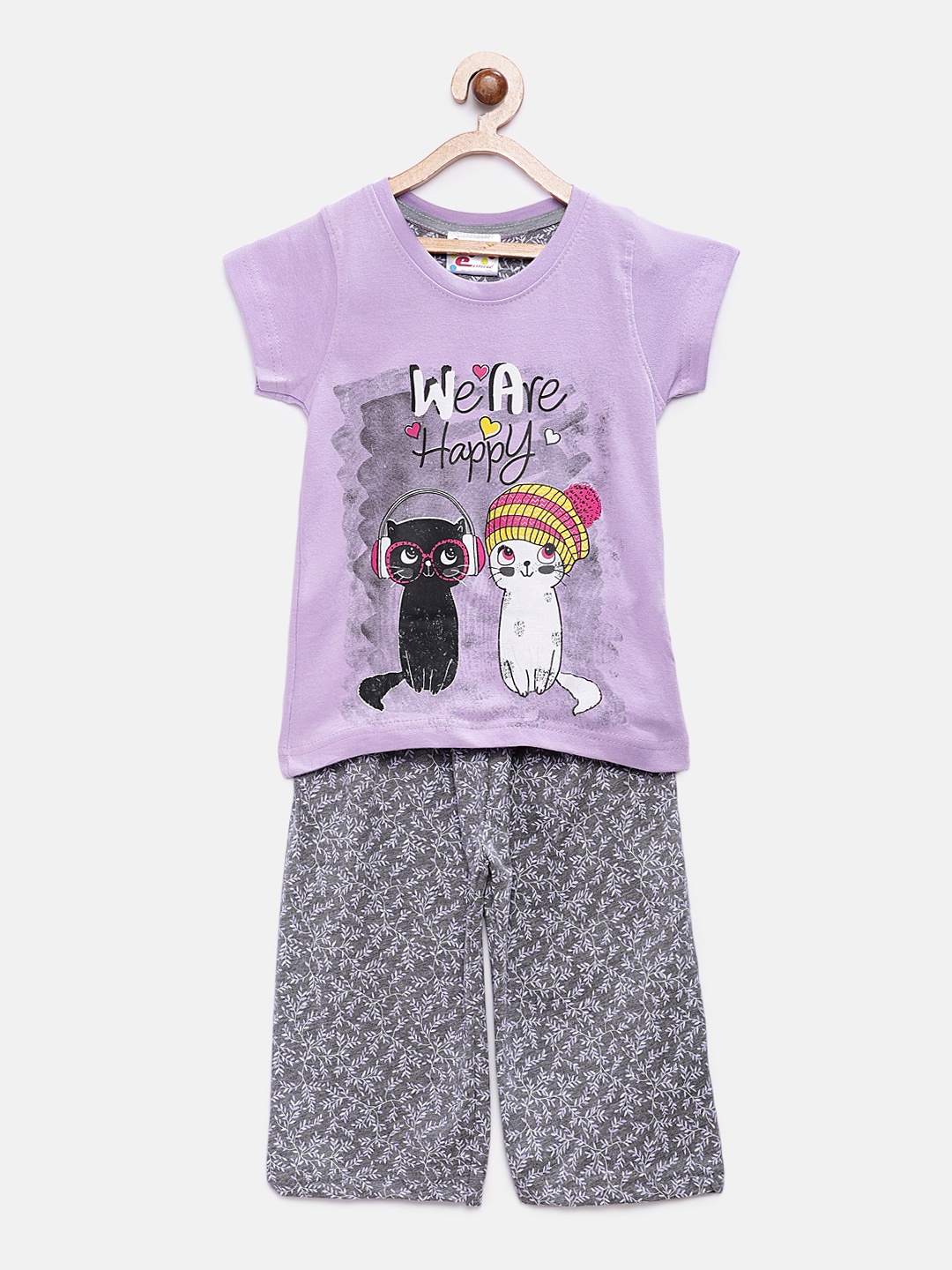 

Eimoie Girls Purple & Grey Printed Night Suit