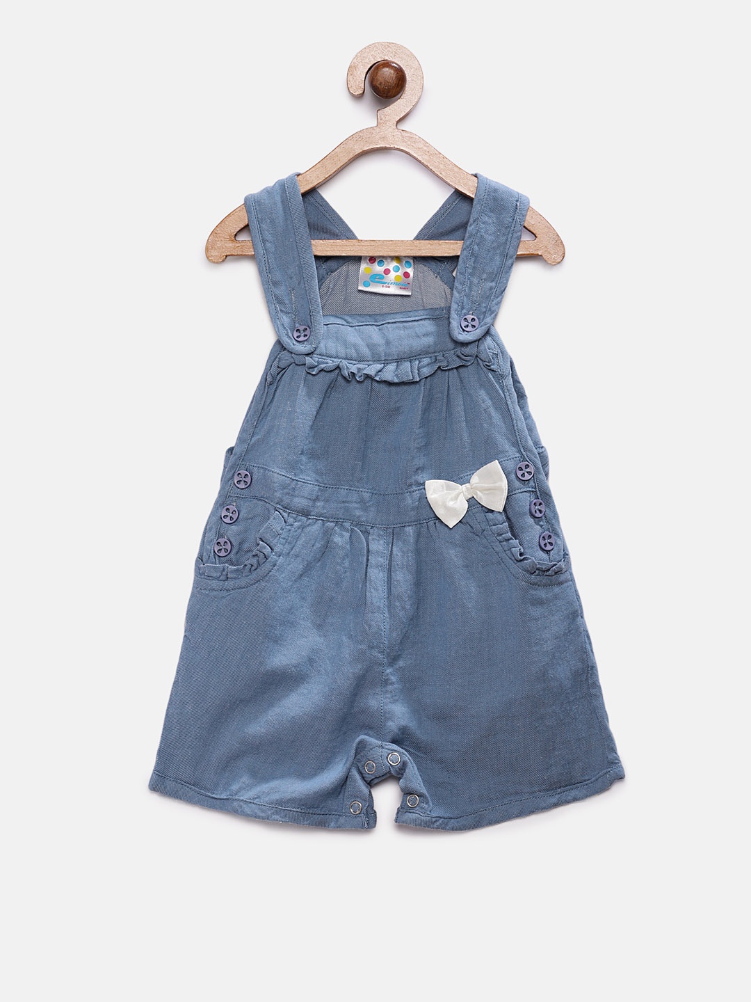 

Eimoie Girls Blue Solid Denim Dungaree