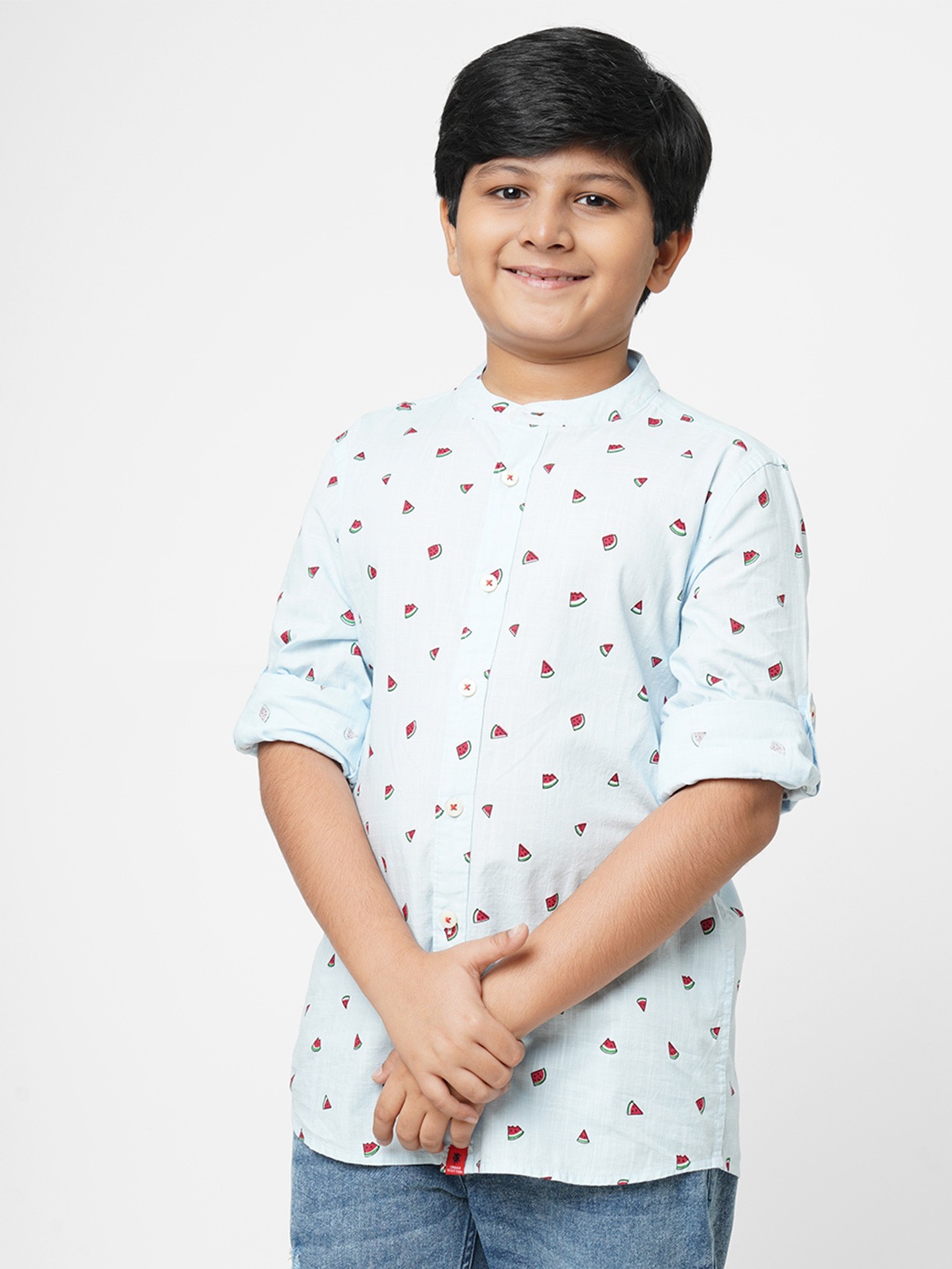 

URBAN SCOTTISH Boys Blue & Red Regular Fit Printed Casual Shirt