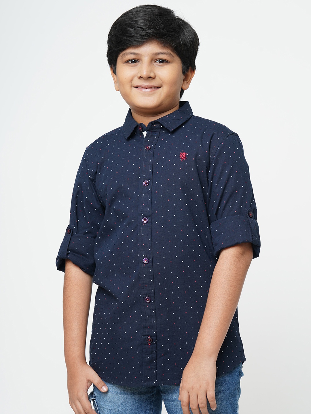 

URBAN SCOTTISH Boys Navy Blue & Orange Regular Fit Printed Casual Shirt