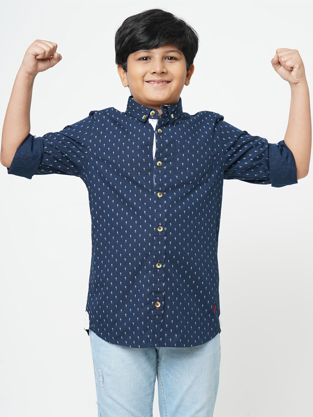 

URBAN SCOTTISH Boys Navy Blue Standard Regular Fit Printed Casual Shirt