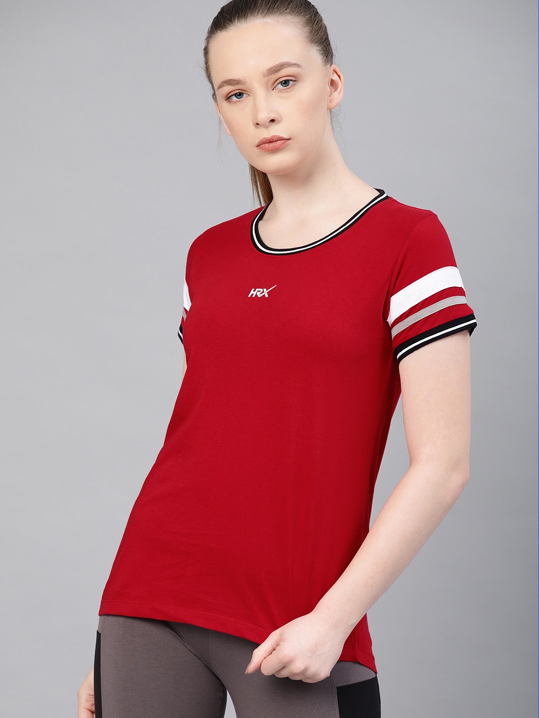 

HRX by Hrithik Roshan Women Red Solid Round Neck Pure Cotton T-shirt