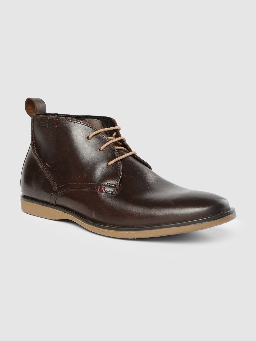 

Ruosh Men Brown Solid Leather Mid-Top Flat Boots