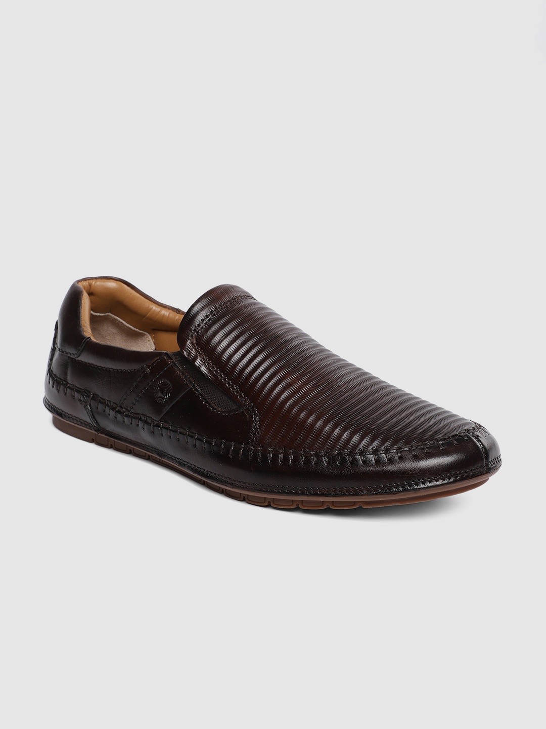 

Ruosh Men Brown Textured Leather Loafers