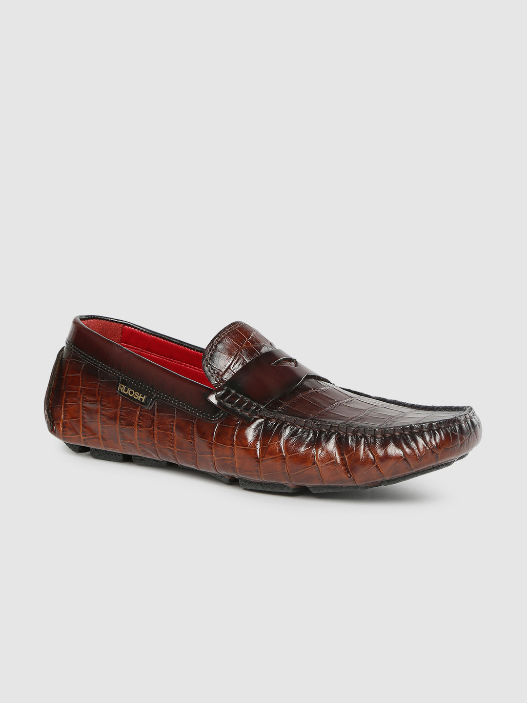 

Ruosh Men Brown Textured Leather Driving Shoes
