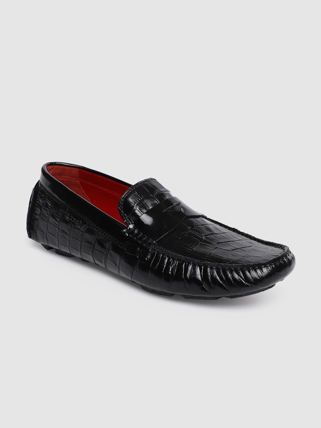 

Ruosh Men Black Leather Driving Shoes