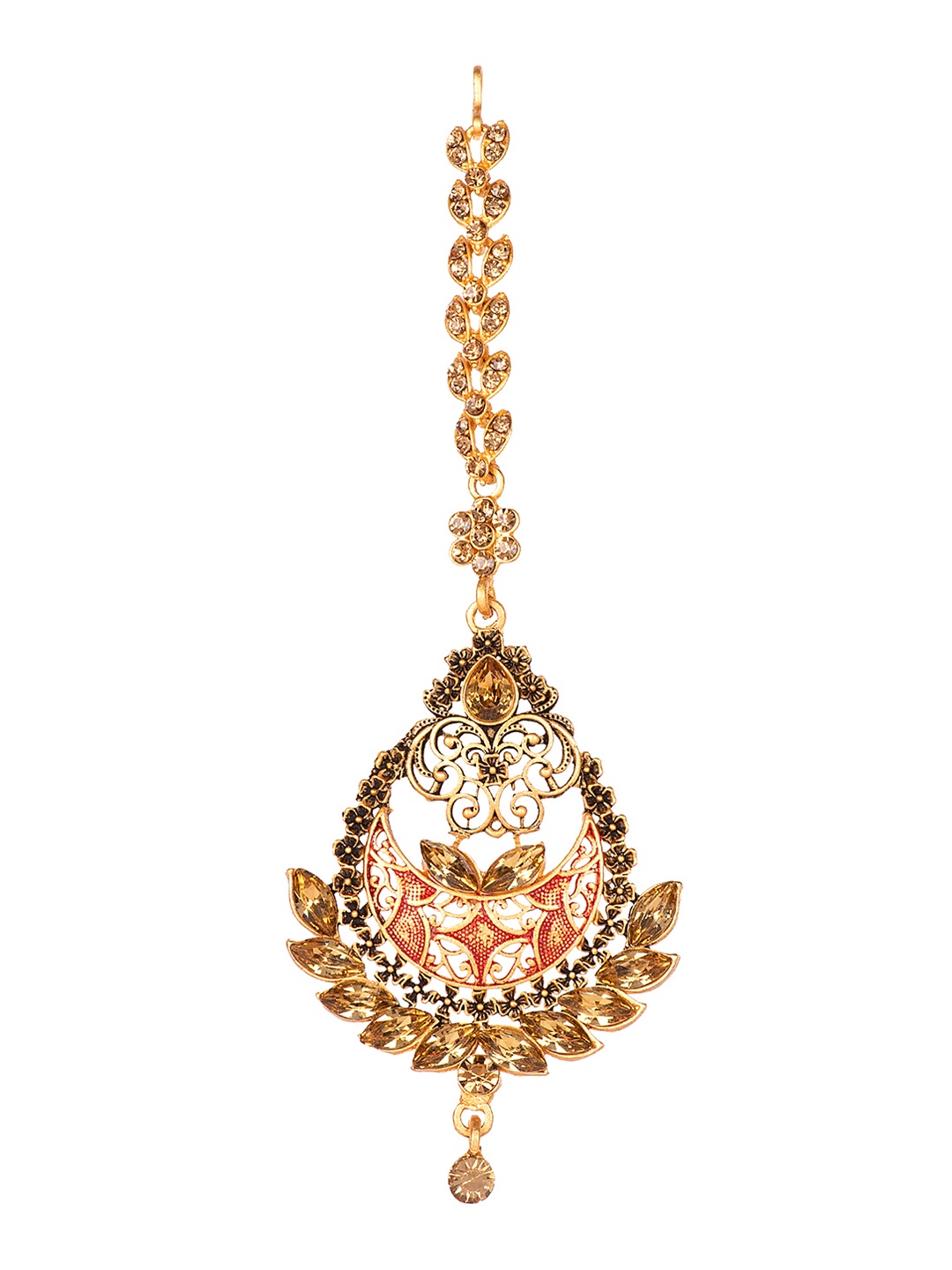 

ANIKAS CREATION Women Gold-Plated & Red Kundan Embellished Maang Tikka