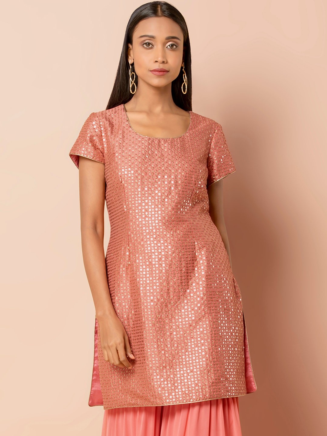 

INDYA Women Pink Embellished Straight Kurti