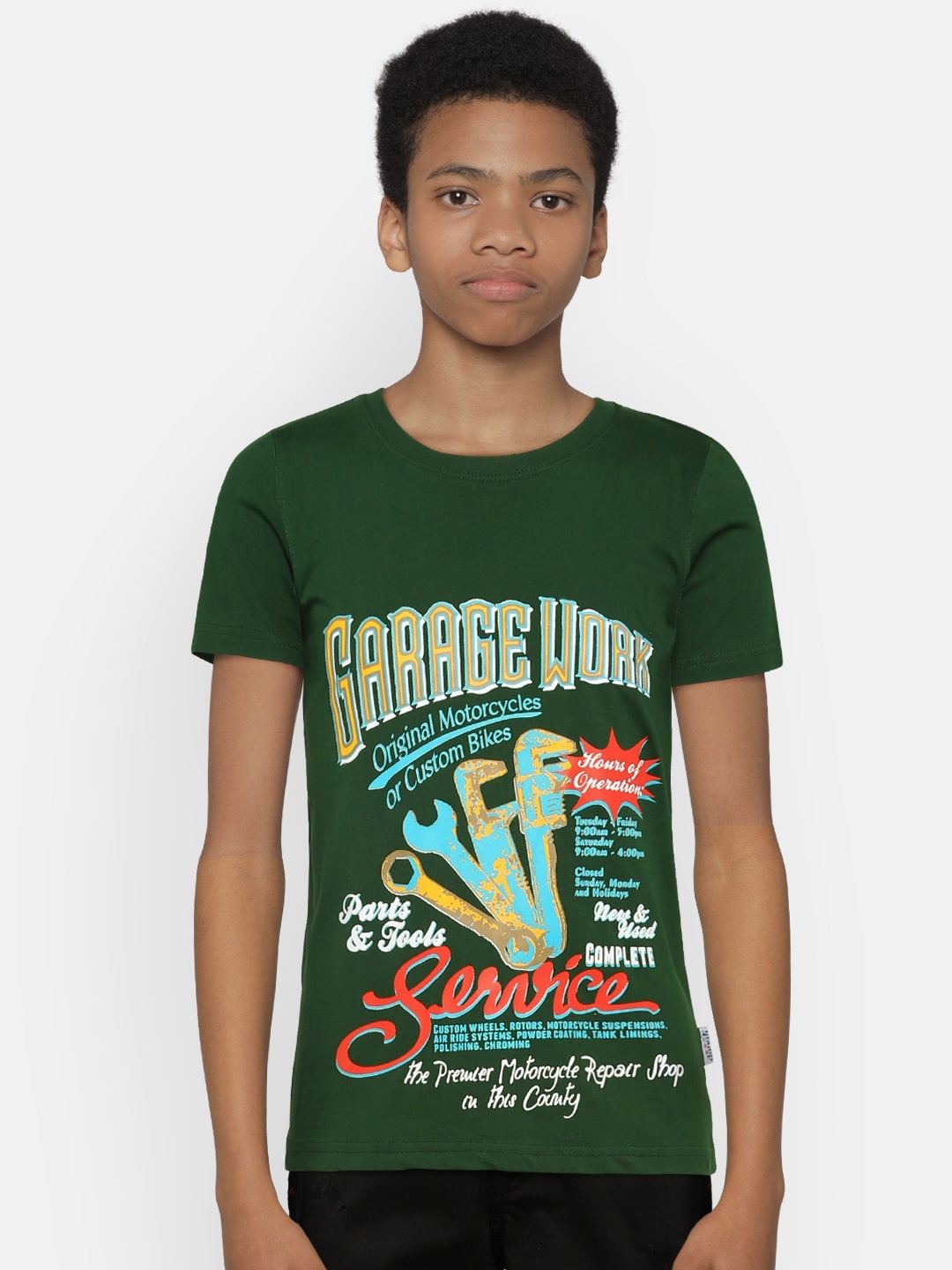 

dongli Boys Green Printed Round Neck T-shirt