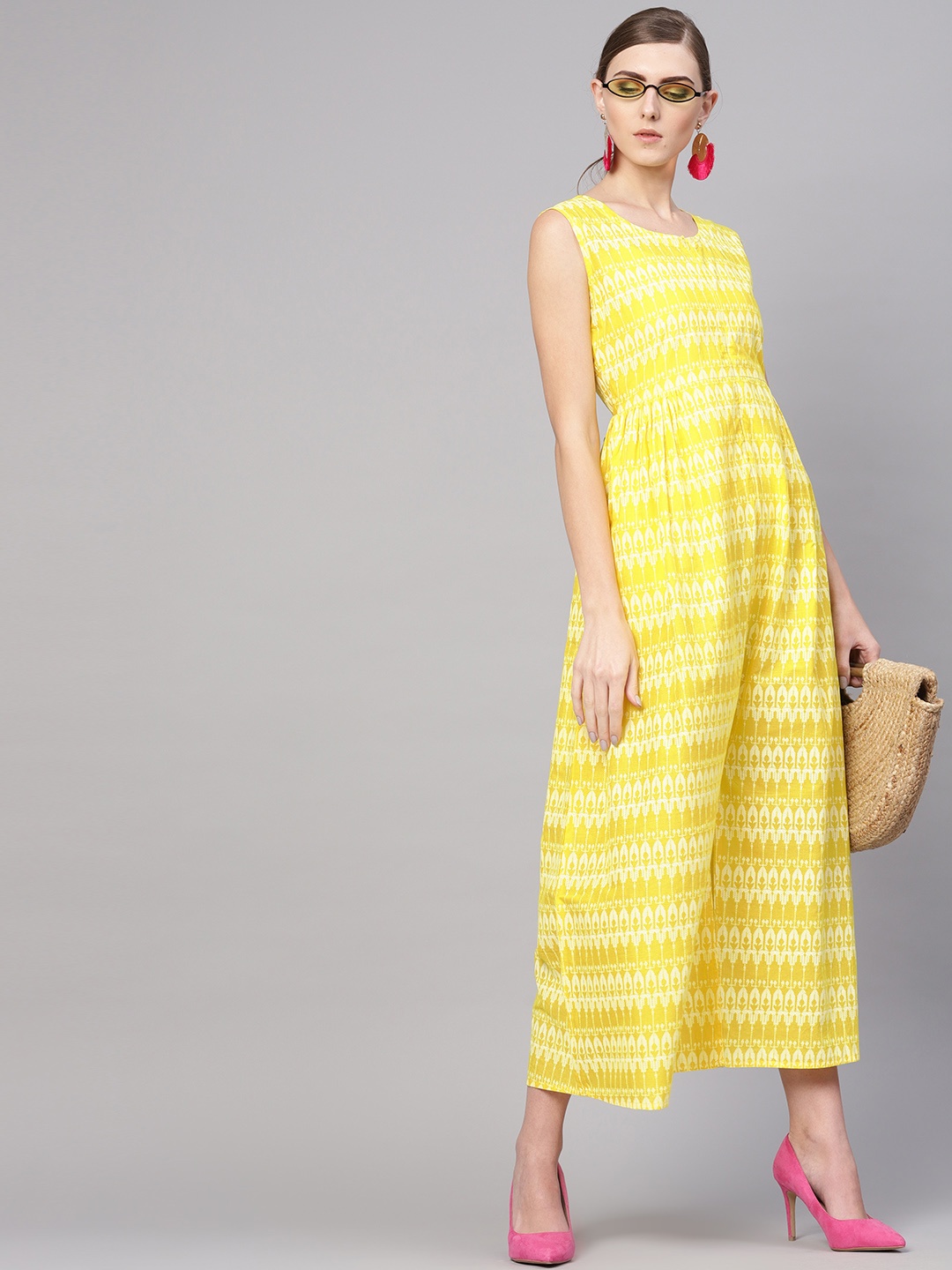 

Gerua By Libas Women Yellow White Printed Culotte Jumpsuit
