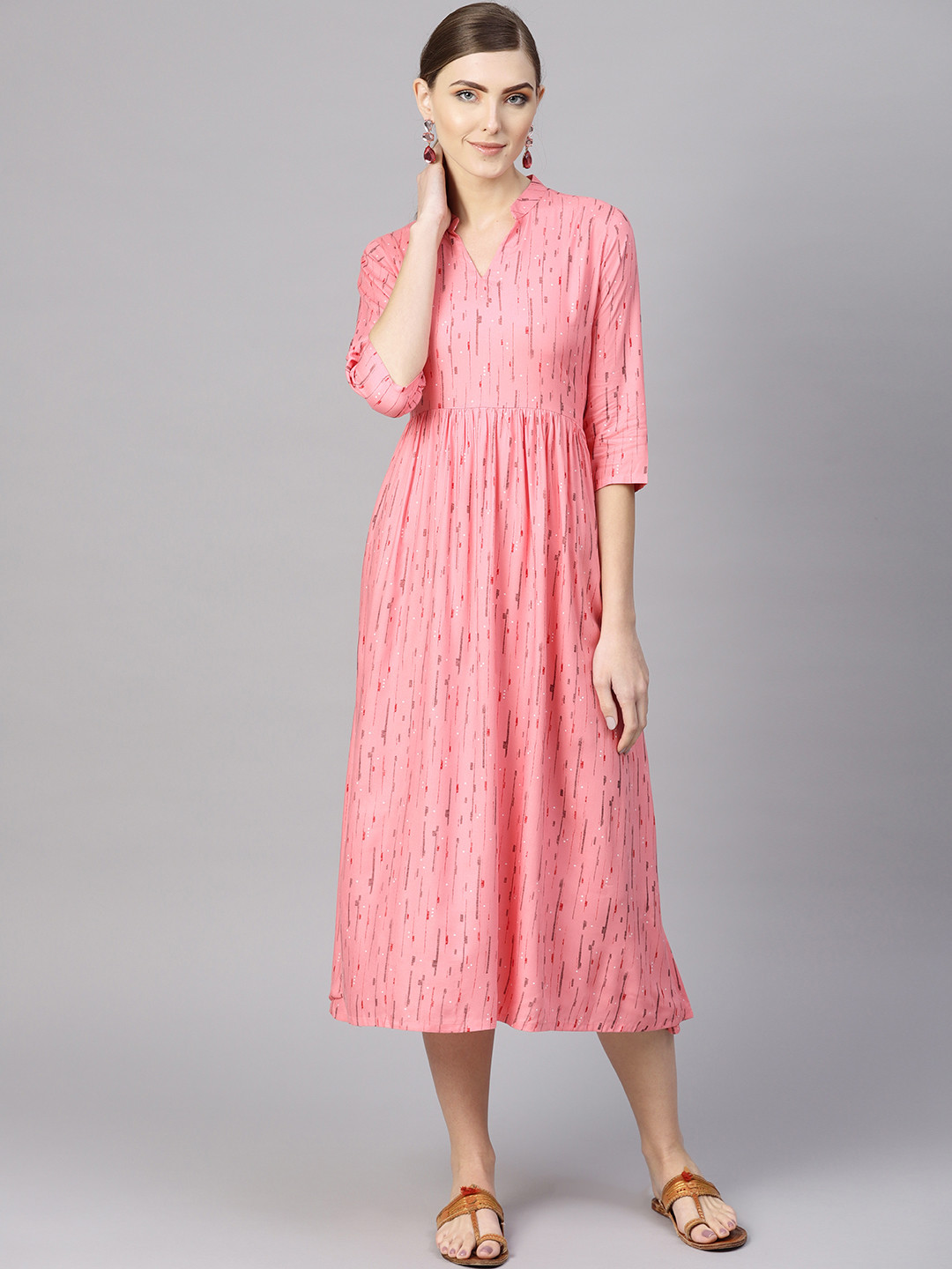 

GERUA Women Pink & Black Printed A-Line Dress