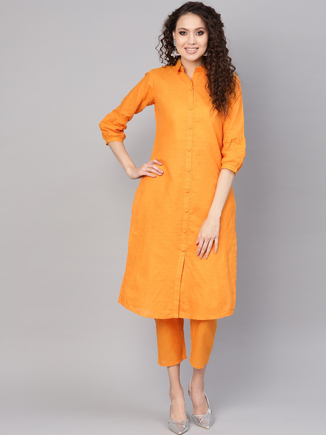 

GERUA Women Orange Self-Design Kurta with Trousers