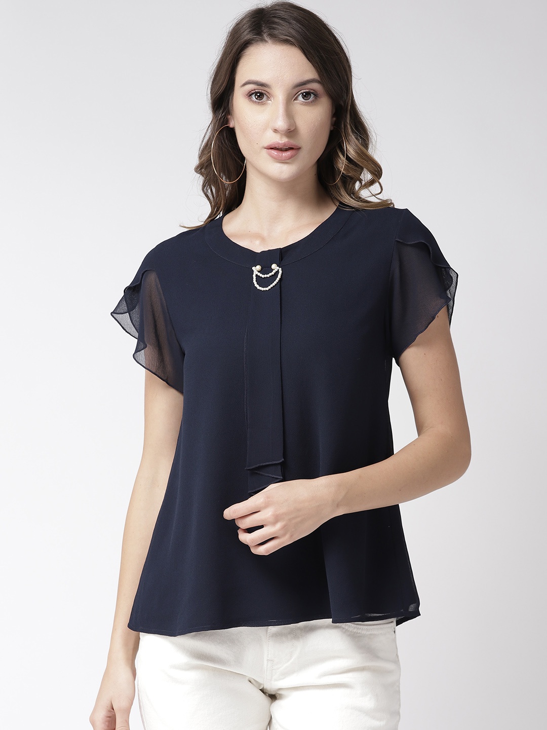 

Antheaa Women Navy Blue Solid Top