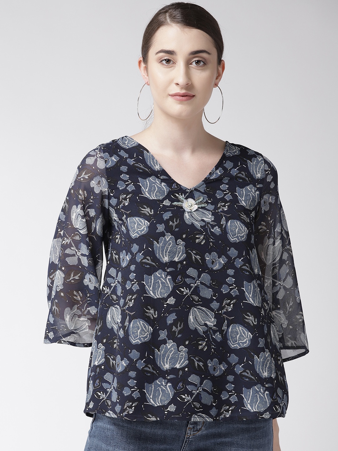 

Antheaa Women Navy Printed Top, Navy blue