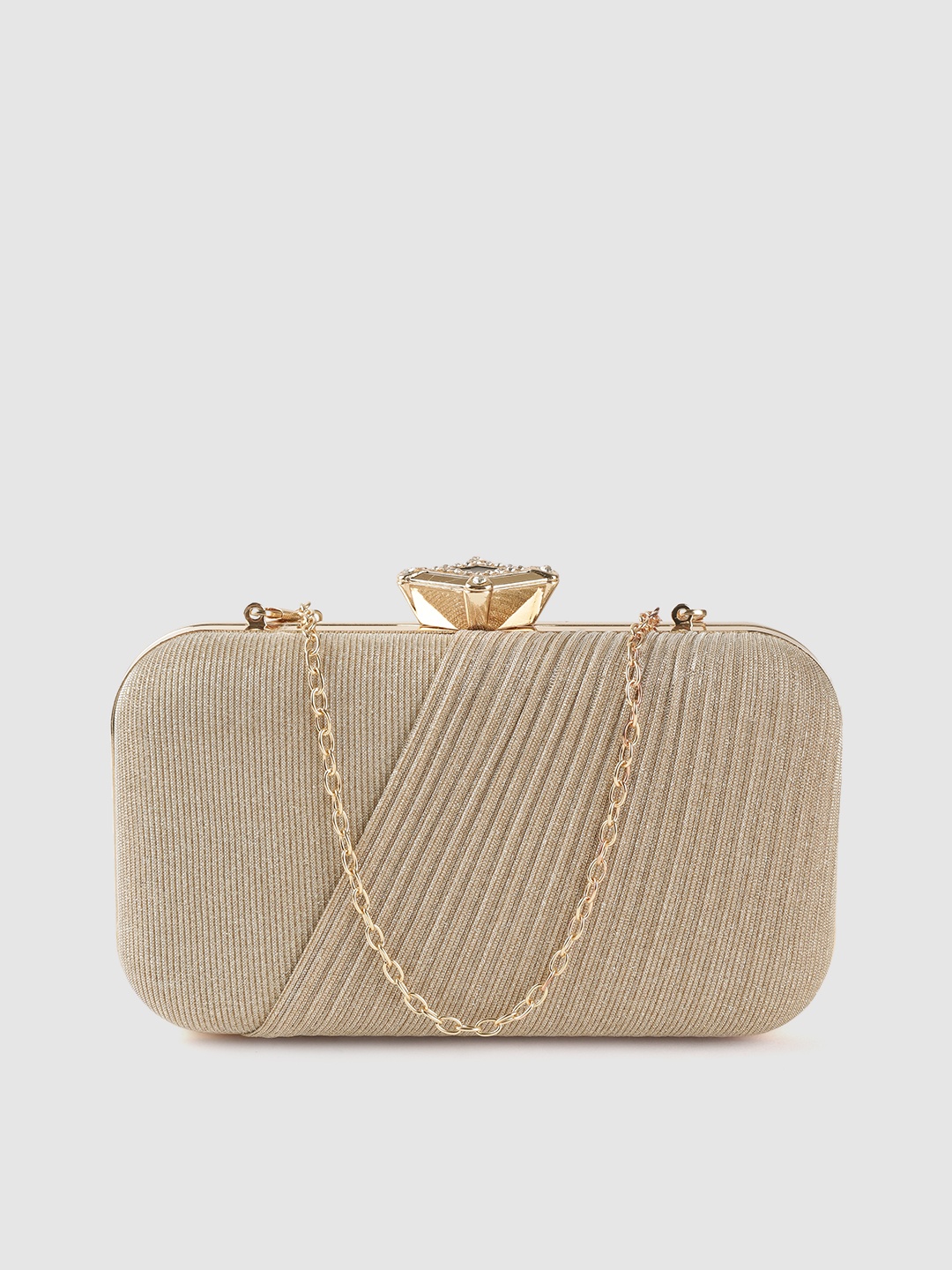

Anouk Gold-Toned Shimmer Striped Box Clutch