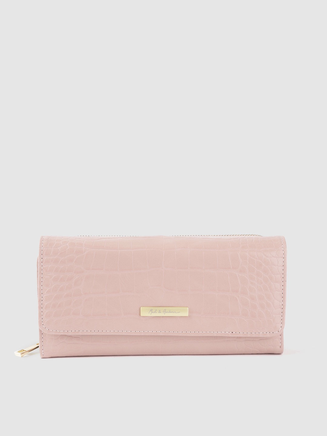 

Mast & Harbour Women Pink Croc Textured Three Fold Wallet