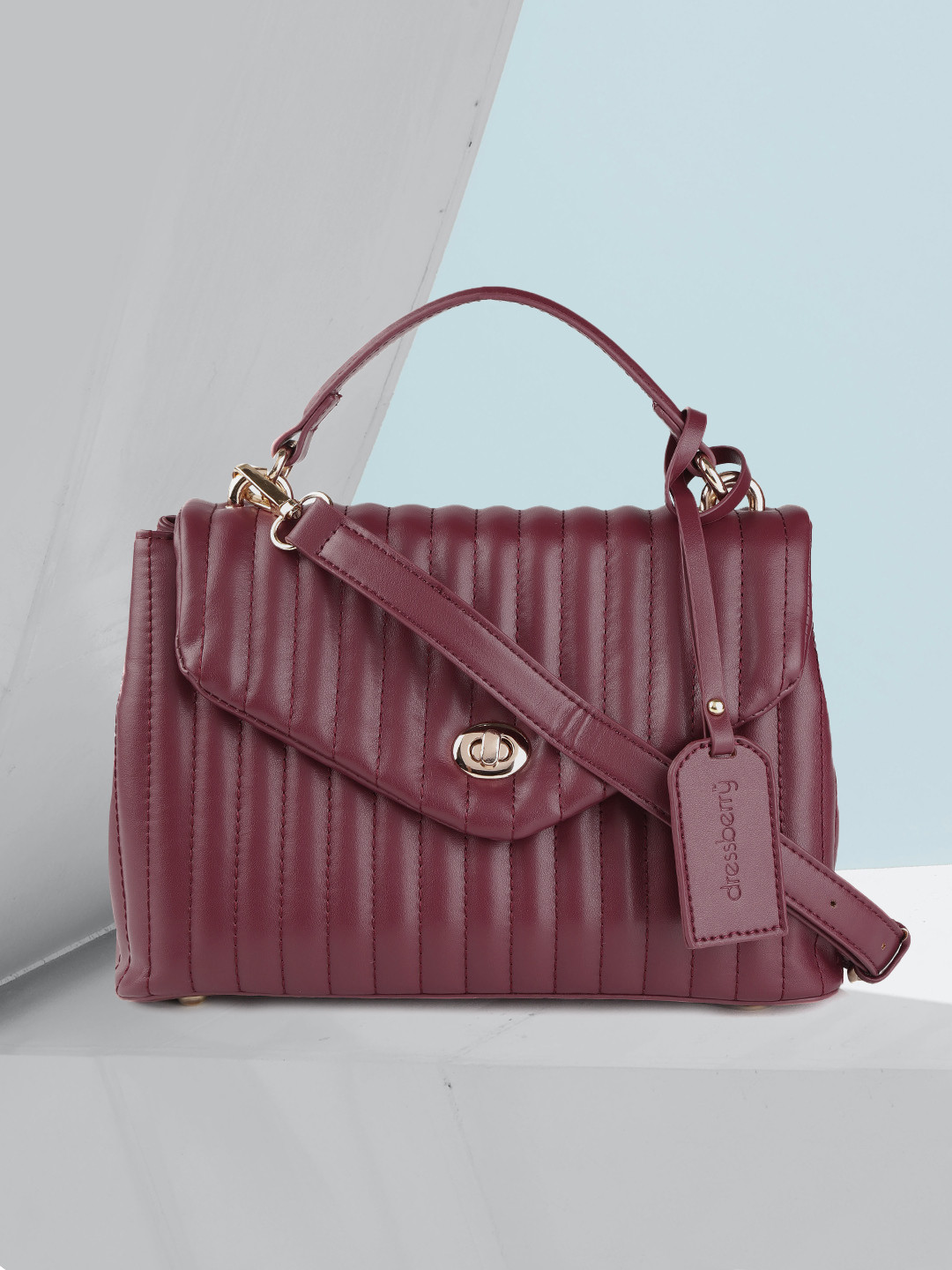 

DressBerry Maroon Quilted Satchel Bag