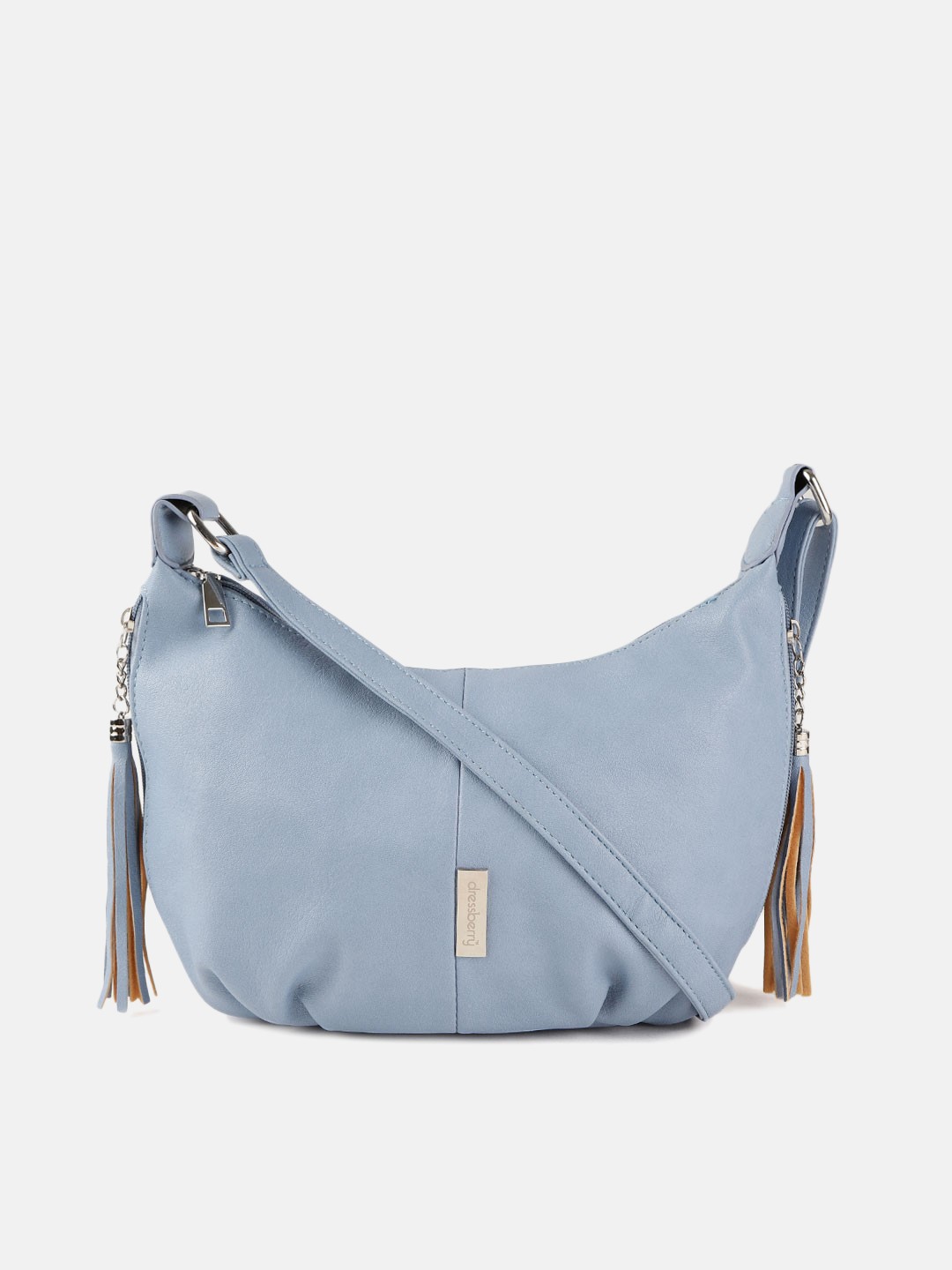 

DressBerry Blue Solid Tasselled Sling Bag