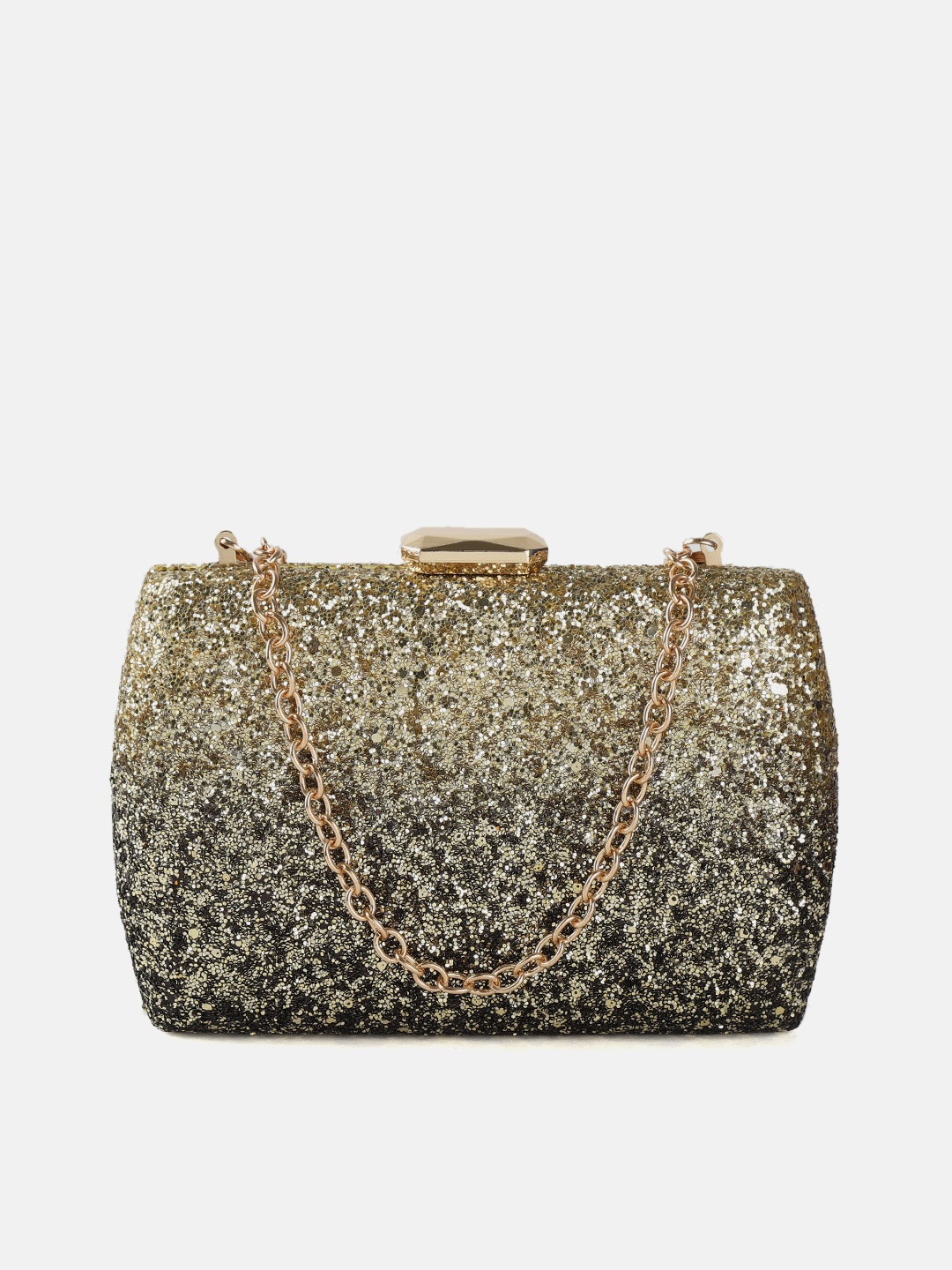 

DressBerry Gold-Toned & Gunmetal-Toned Glitter Box Clutch