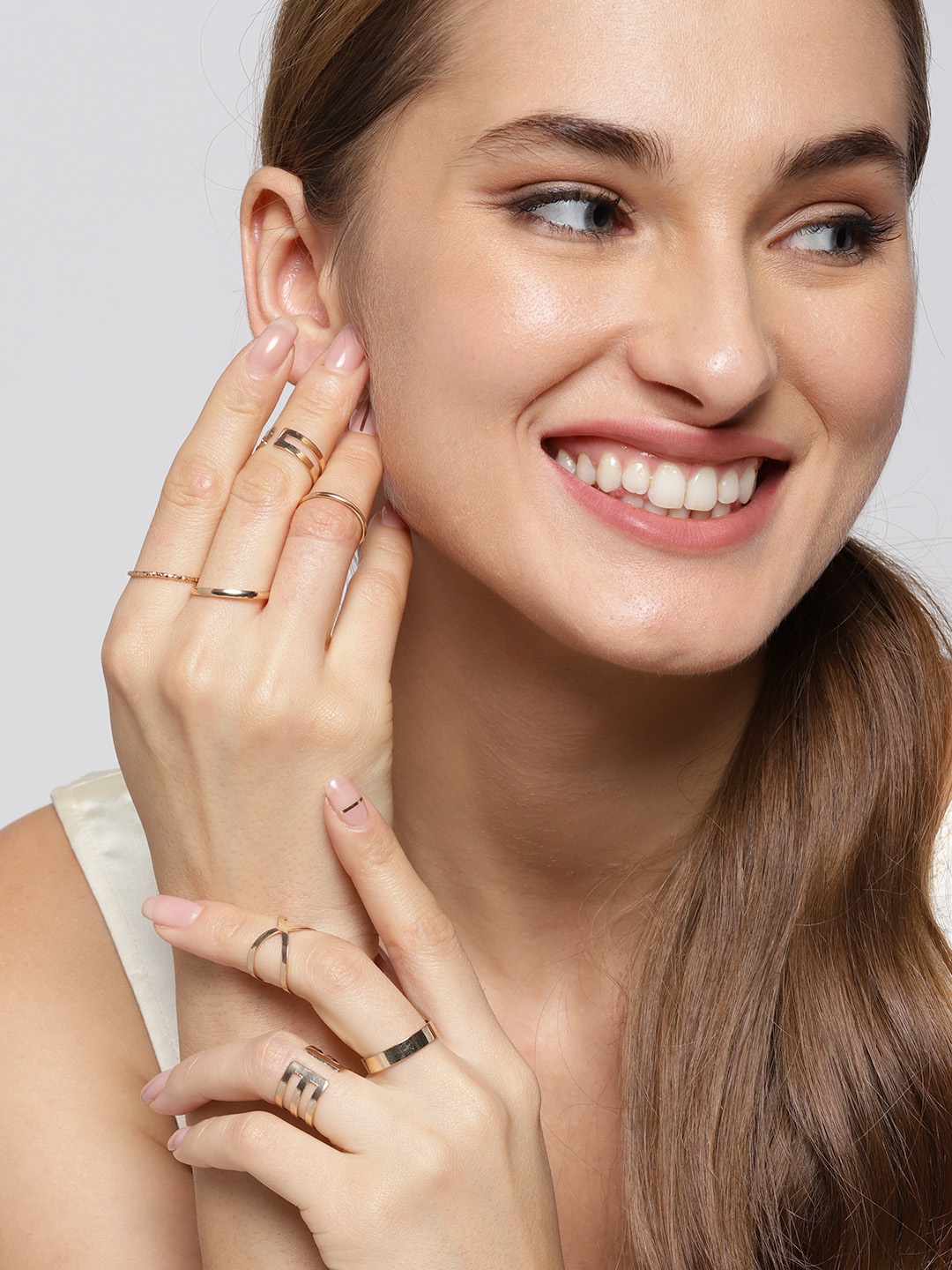 

Jewels Galaxy Women Set of 8 Rose Gold-Plated Finger Rings