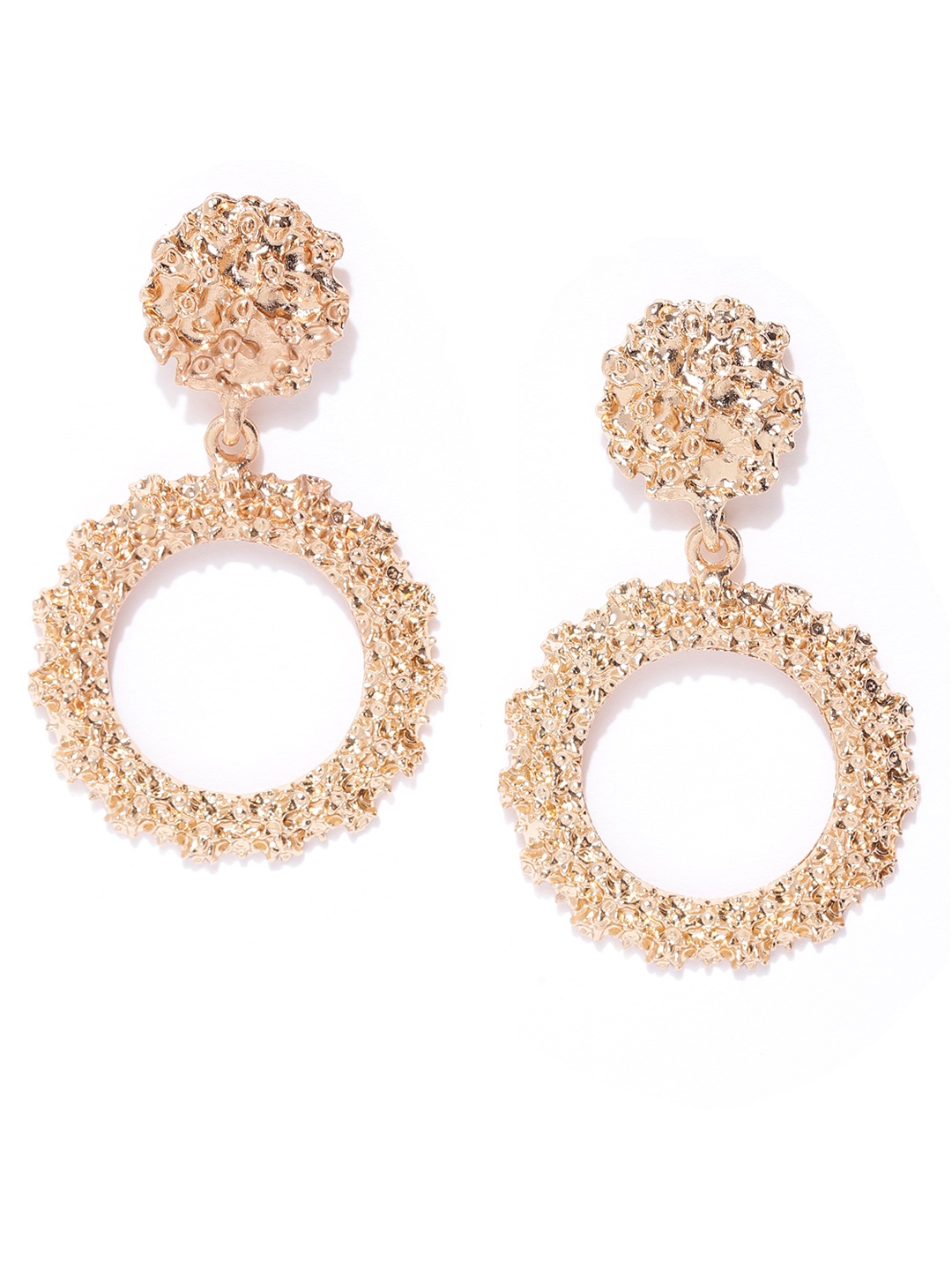 

Jewels Galaxy Gold-Plated Circular Textured Drop Earrings