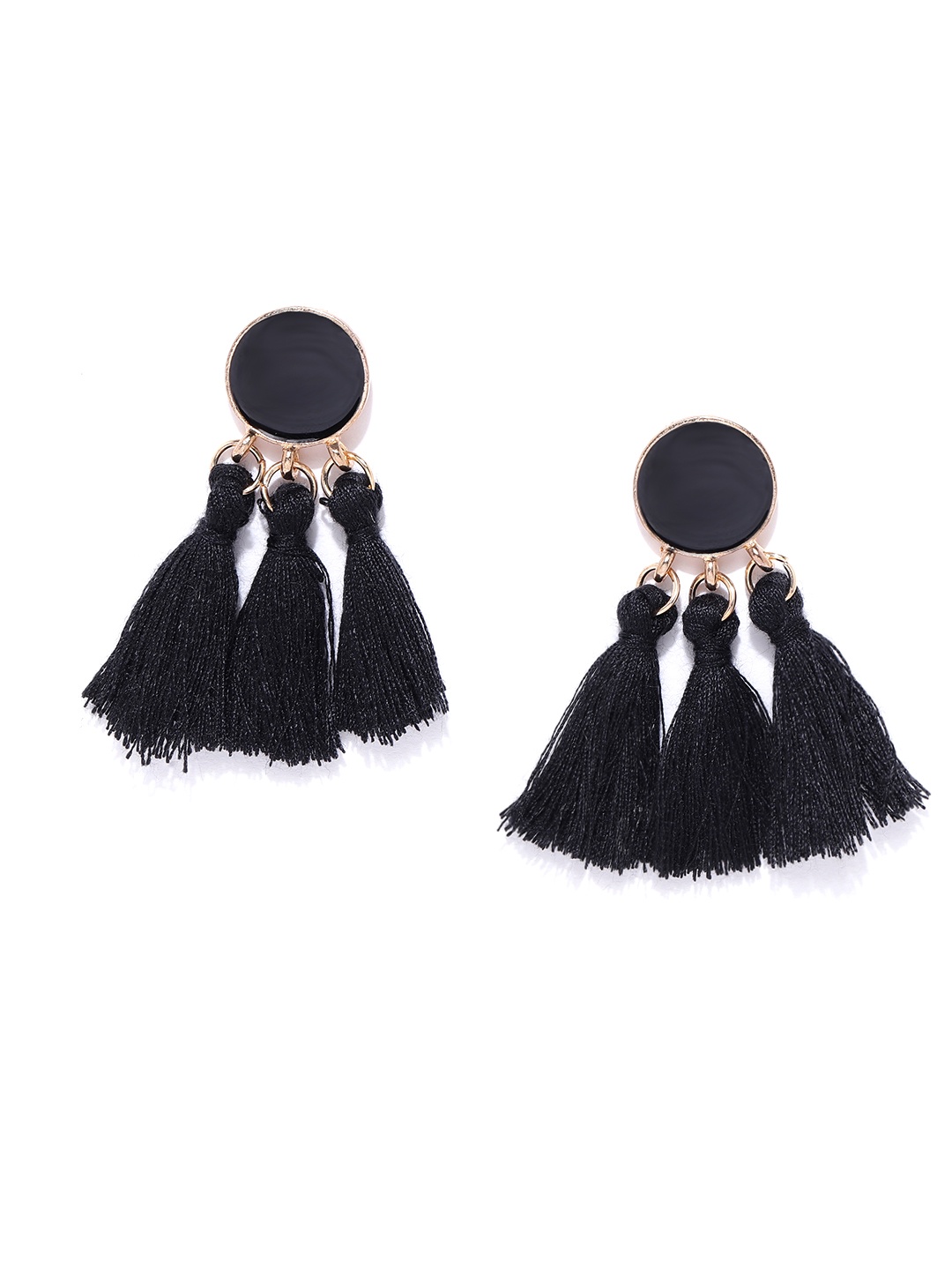 

Jewels Galaxy Black Tasselled Circular Drop Earrings