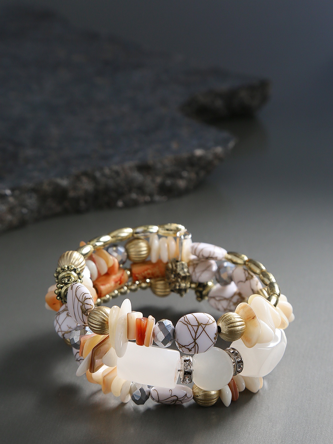 

Jewels Galaxy White Gold-Plated Beaded Wraparound Bracelet