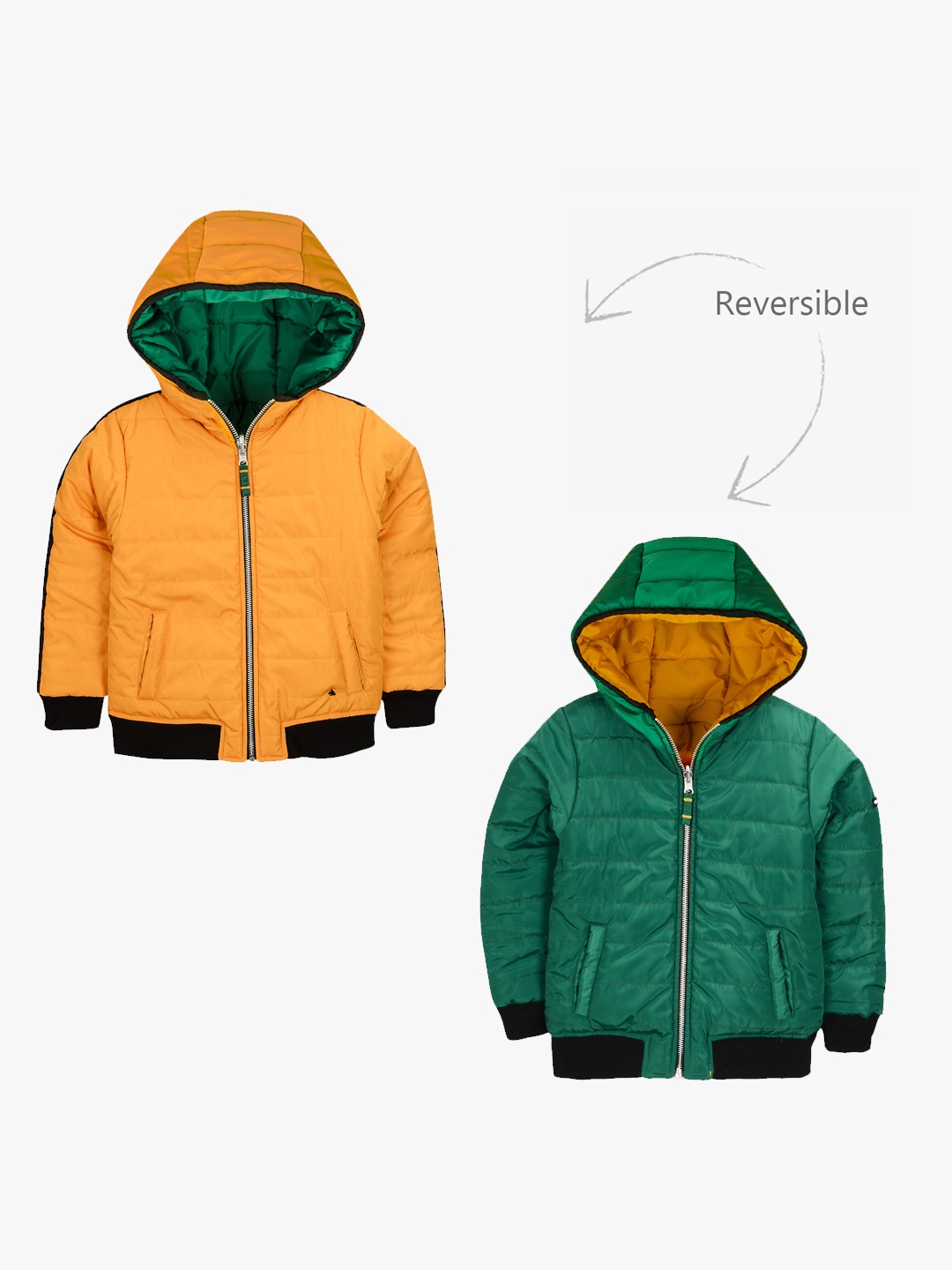 

Cherry Crumble Kids Orange & Green Reversible Padded Jacket