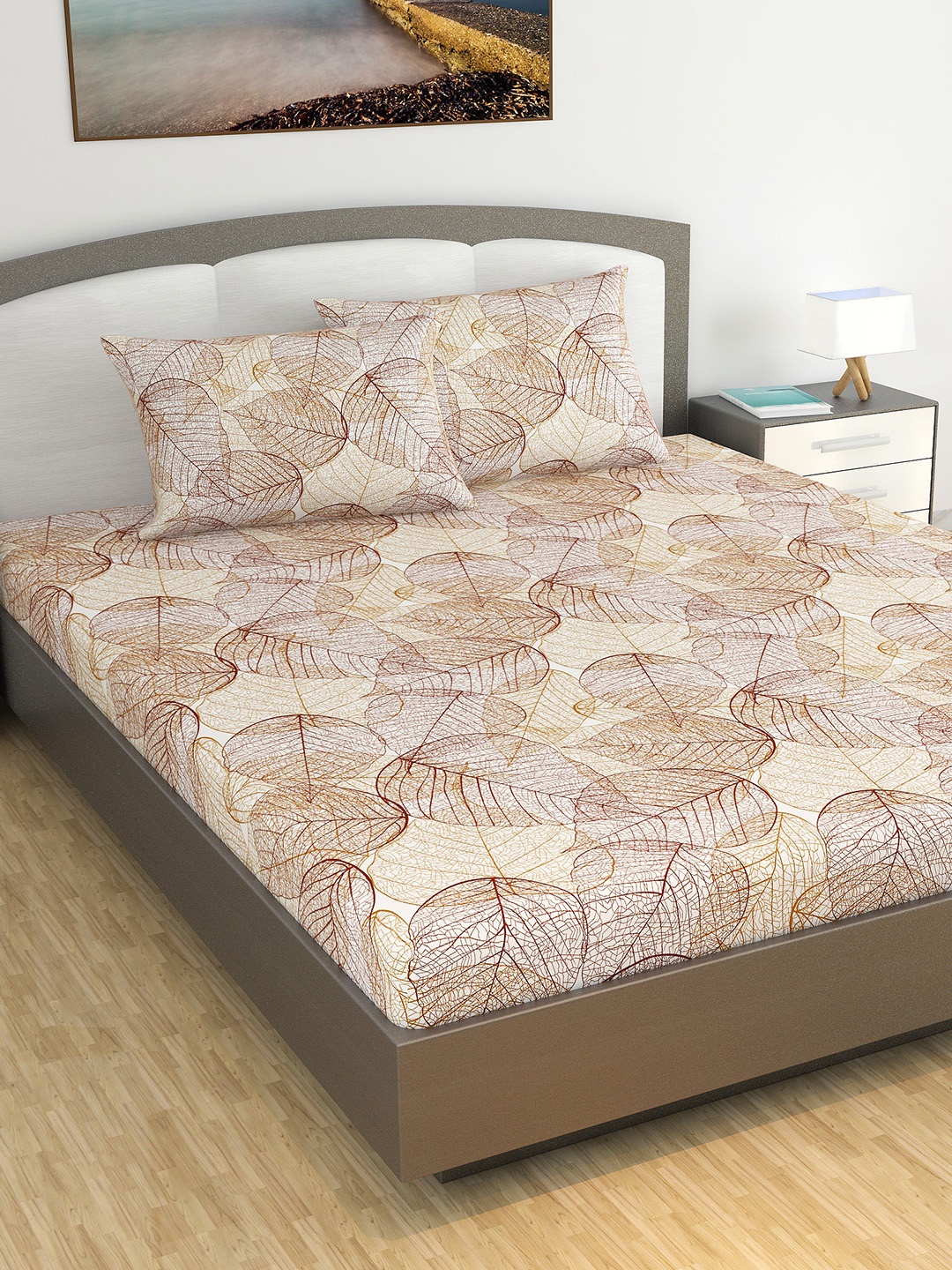 

Divine Casa Brown Floral 120 TC 1 King Bedsheet with 2 Pillow Covers