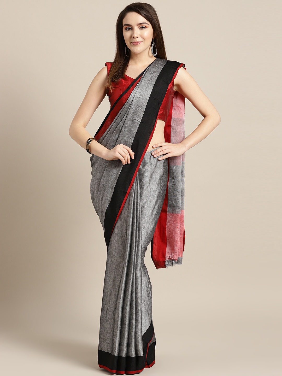 

Ishin Grey Solid Saree