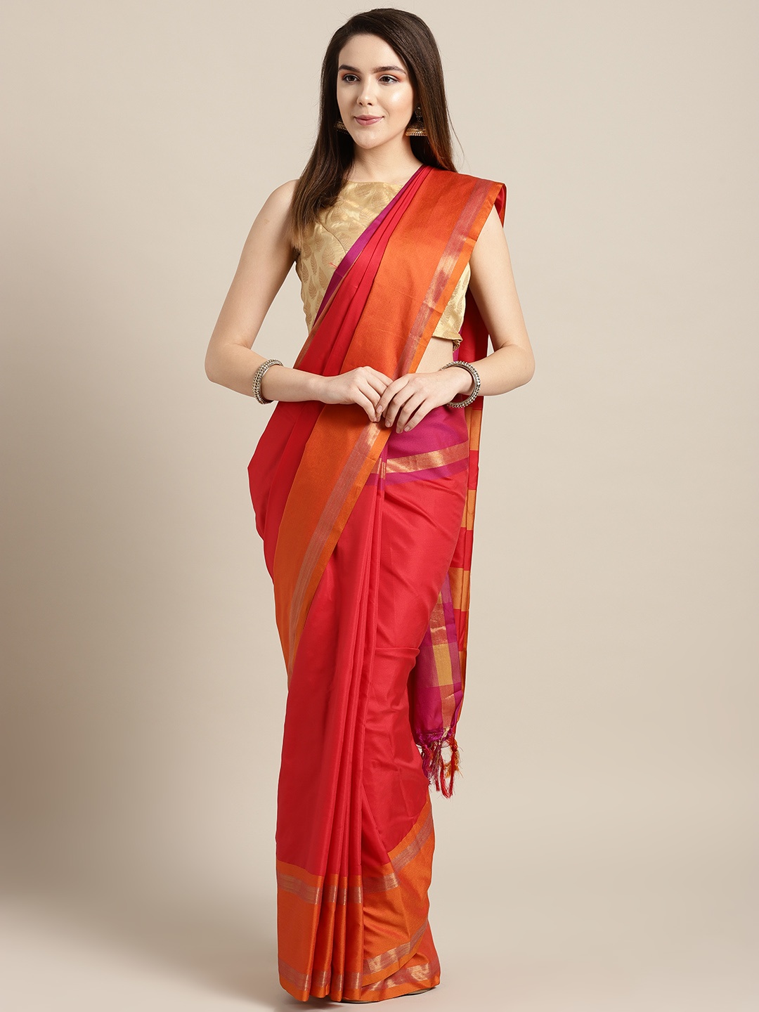 

Ishin Red Solid Mysore Silk Saree