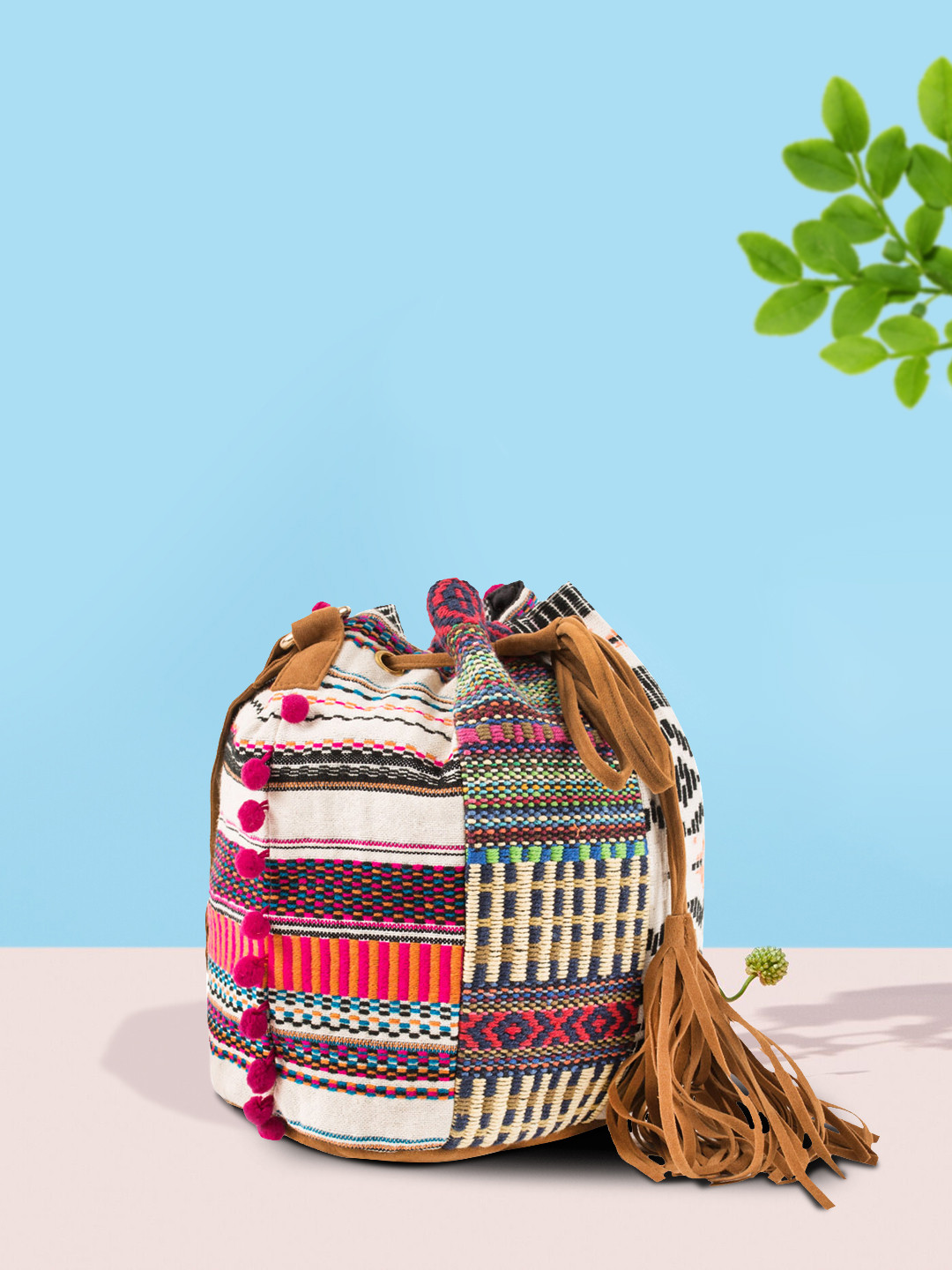 

TEAL BY CHUMBAK White & Black Self Design Sling Bag