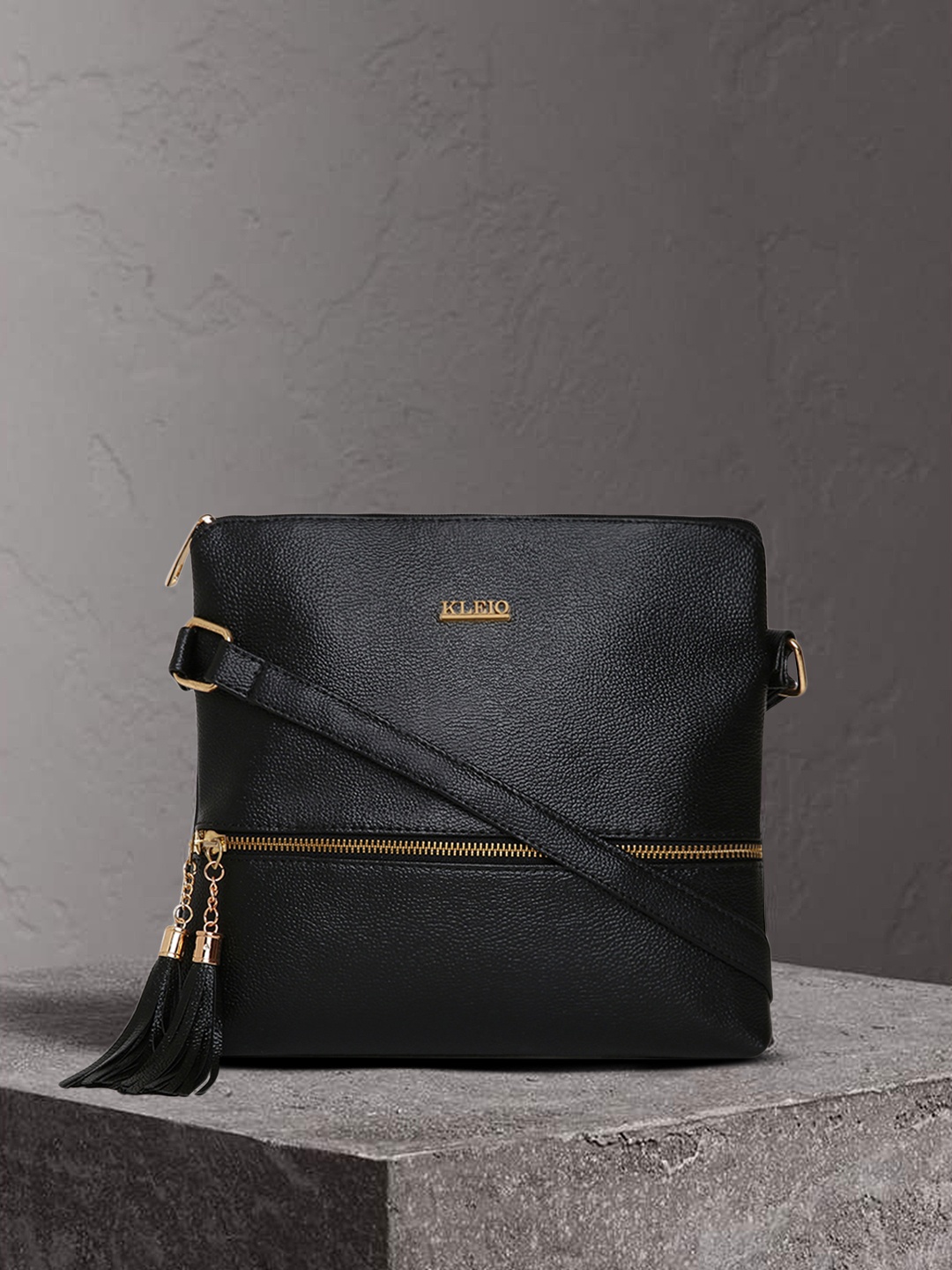 

KLEIO Tassel Sling Bag, Black